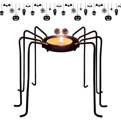 Porte-Bougie Chauffe-Plat Halloween Support Chauffe-Plat Araignée Ornement Bougeoir Métal Halloween Pour Fête Rebord De Fenêtre Pièce Maîtresse Manteau De Cheminée Salle À Manger (1/5)