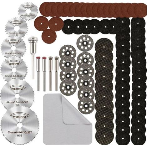 Jeu de 88 disques de coupe pour outil rotatif, lames de scie circulaire HSS diamantées, pour bois, verre, plastique, métal, pierre, avec mandrins pour Dremel (1/4)