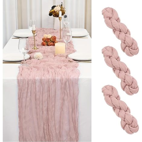 3 Stück Käsetuch Tischläufer Rosa, 300 x 90 cm Boho Gaze Tischläufer Cheesecloth Läufer, Gaze Tischläufer Cheesecloth Läufer für Hochzeit, Brautdusche, Party, Bankettdekoration (1/5)