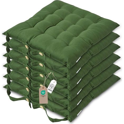 Galette de Chaise 40x40 cm, Lot de 6, Coussin de Chaise en Coton, Coloris Vert foncé (1/5)