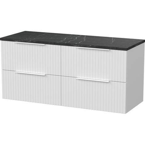 Callingwood Contemporary Wall Hung 4 Drawer Vanity Unit with Black Pietra Marble Laminate Worktop , 1200mm, Matt White