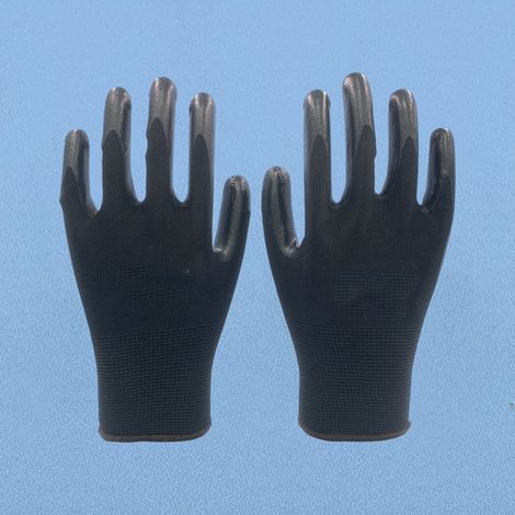 12 Paar ISC H&S Arbeitshandschuhe – PU-beschichtetes Nylon, nahtlos, vielseitig einsetzbar – Schwarz (1/4)