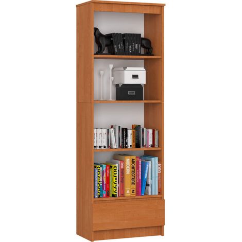 Librería AKORD R60 Aliso 60 cm frente Blanco 1 cajón frente en color Aliso 4 estantes 60x35x180 cm (1/5)