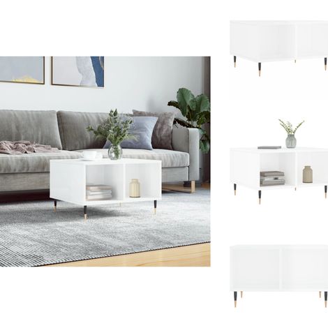 Table basse Blanc brillant 60x50x36,5 cm Bois d'ingénierie - Table Basse Blanche - Meuble Salon - Table D'appoint - Rangement - Design Moderne (1/5)