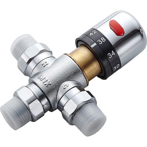 Vanne de Mélange, Vanne en Laiton Trempé, Vanne Thermostatique,laiton Massif Sans Plomb, Connexions Mâles G1 / 2 Pouces Avec Clapet Anti-retour (Vanne Thermostatique)