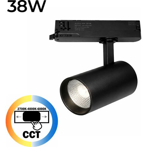 Foco LED pour Rail Triphasé 38W CCT 2700K-4000K-6000K Orientable Noir