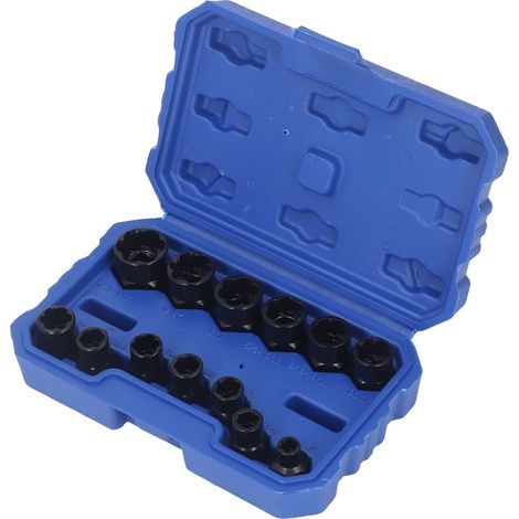 Kit de 13 douilles professionnelles pour extracteurs de boulons et écrous en acier au chrome-molybdène. (1/5)