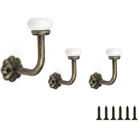 Vintage 3-teiliges Garderobenhaken-Set, Wandgarderobe mit Schrauben, Garderobenhaken mit Keramikkopf, Wandhaken aus Zinklegierung, Badezimmerhaken zum Aufhängen von Kleidung, Hüten und Schlüsseln (1/5)
