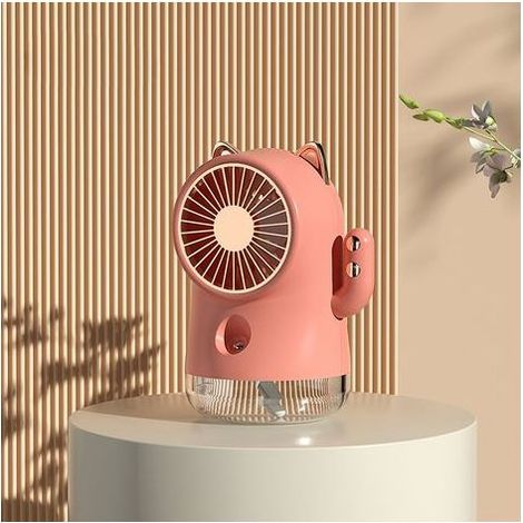 Ventilador de escritorio Lucky Cat Nano Spray, 3 velocidades, multifuncional y refrescante, pequeño, ideal para el hogar, la oficina y viajes, color rosa - KZQ (1/4)