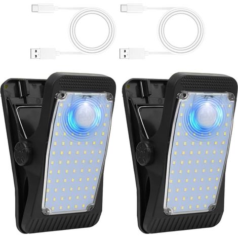 2 Pièces Lampe Solaire Exterieur, Clip On Lampes Solaires Extérieur avec Détecteur de Mouvement, Projecteur Rechargeable Extérieur pour Camping Jardin Garage Marches Clôture (1/5)