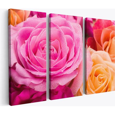 Tableau triptyque sur toile - Roses colorées (1/2)