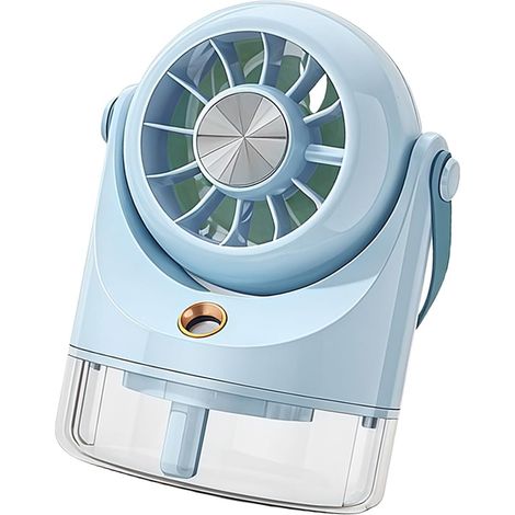 Mini ventilador de escritorio USB con 3 velocidades, portátil para interiores y exteriores, compacto, color azul claro ABS. (1/4)