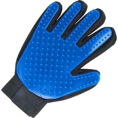 Guantes para el cuidado de mascotas, para eliminar el pelo de animales de pelo largo y corto (1 par, azules, para la mano derecha). (1/5)