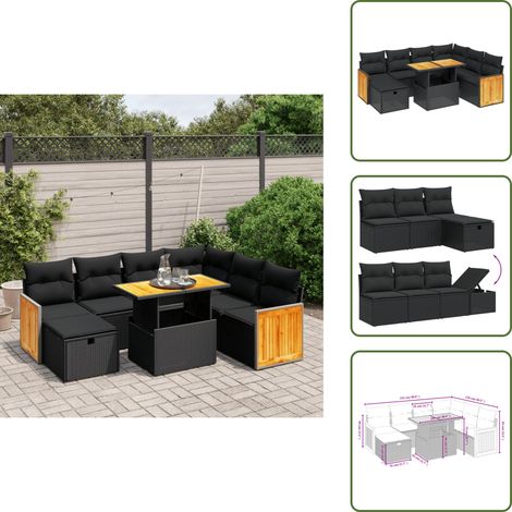 8-tlg. Garten-Sofagarnitur mit Kissen Schwarz Poly Rattan - Gartenmöbel Set - PE-Rattan Möbel - Outdoor Lounge - Gartenlounge - Balkonmöbel (1/5)