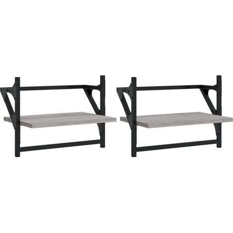 Maison Exclusive - Wandregale mit Stangen 2 Stk. Grau Sonoma 40x2