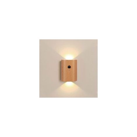 Lámpara de noche para escaleras de madera de haya - Iluminación inteligente con sensor de movimiento para escaleras, LED recargable de 2700K, para mayor seguridad en dormitorios y pasillos, fácil de i
