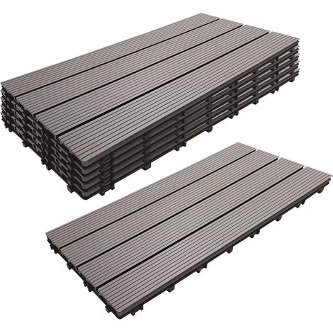 Relaxdays Piastrelle WPC, 6pz 60x30 cm, balcone/terrazza, sistema a click, 1,1 m², effetto legno grigio (1/5)