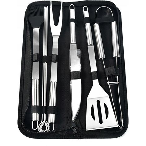 Geko Set d'ustensiles de barbecue noir 10 pièces (1/3)