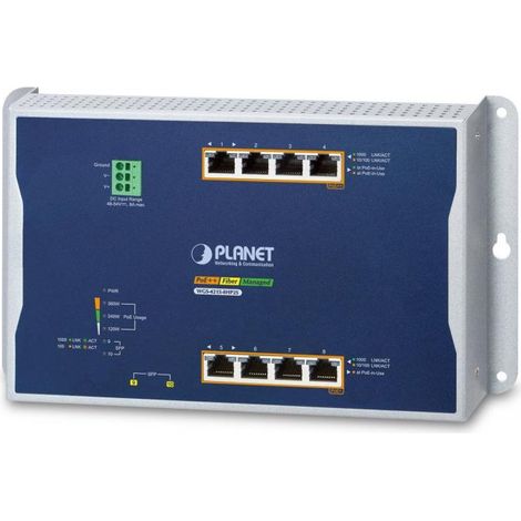 PLANET IP30, IPv6/IPv4, 4-Port Gestionado L2/L2+ Gigabit Ethernet (10/100/1000) Energía sobre Ethernet (PoE) Azul, Gris