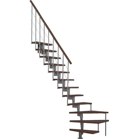 Scala a quarto di giro 11 gradini - Altezza raggiungibile 2.04 a 2.57mm - Struttura griga e gradini in colore noce - STYLE-L-SGMNOY-11