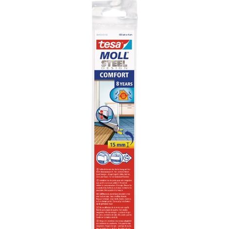 tesamoll Comfort Paraspifferi a Spazzola - Guarnizione adesiva per porte in alluminio laccato - Adatta per isolare stanze con pavimenti irregolari - Colore: Transparente - 100 cm x 4 cm (1/4)