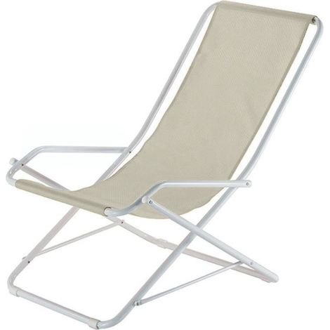 Poltrona Basculante Da Esterno Linea Dondolina Con Telaio In Acciaio Bianco E Telo In Texfil Beige (1/4)