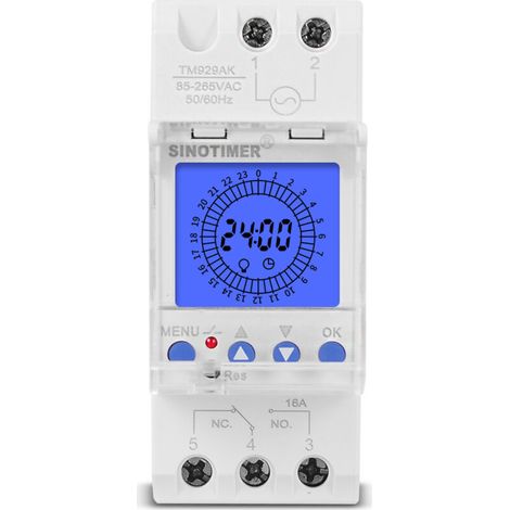Pantalla LCD digital de 24 horas, reloj electrónico, 85-265 V, montaje en riel DIN, interruptor temporizador analógico inteligente programable con intervalo de 15 minutos (16 A).