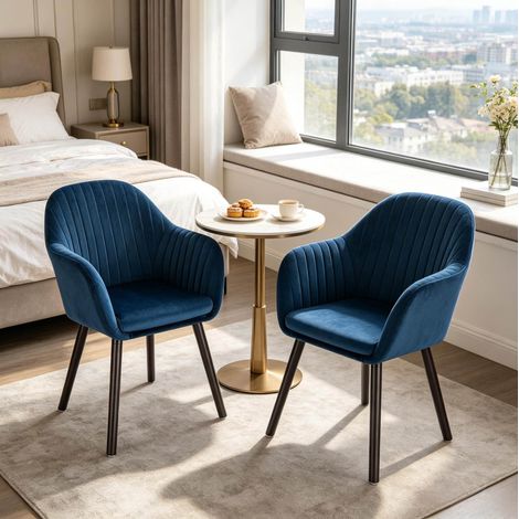 Sedie da pranzo con braccioli in velluto, blu/nero, set da 2, 81 cm HAVRYA (1/5)