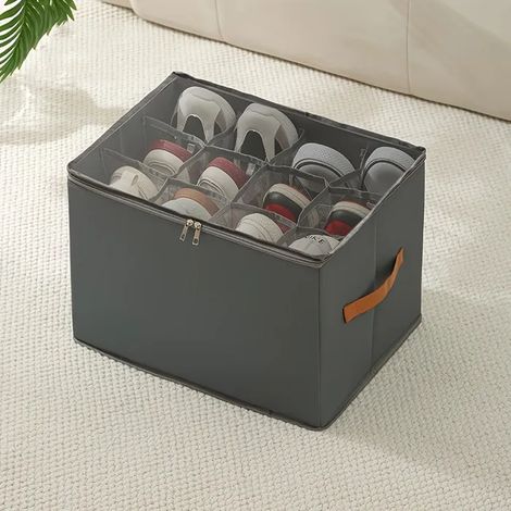 Boîte de rangement pliable en tissu Oxford (avec couvercle) —Bac de rangement anti-poussière pour chaussures et vêtements (Lot de 1) (1/5)