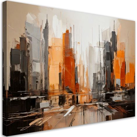Wandbild für Ihr Wohnzimmer modern wie gemalt Stadt Abstraktion orange 60x40 cm