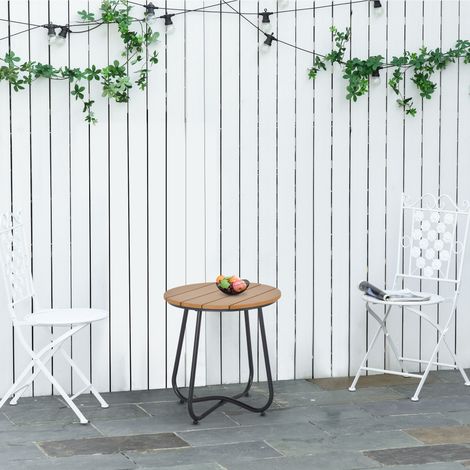 Kleiner runder Couchtisch, Stahlgestell, Gartentisch für Balkon, Terrasse, Wohnzimmer, Ø 49 x 48 cm (Höhe), braun