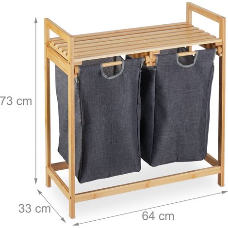 Elegante mobile porta biancheria con mensola e 2 scomparti 80 x 30 x 60 cm in bambù naturale 130013715