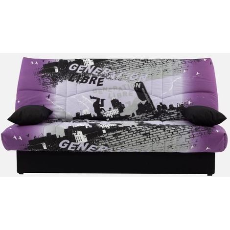 Canapé convertible clic clac 3 places - Tissu motif Street City - L 190 x P 92 cm - DREAM - Style Contemporain (1/5)