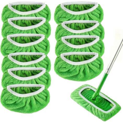 Pack of 10 microfiber replacement pads, 10 x 4.5 inches, reusable, suitable for wet and dry floors. (1/5)