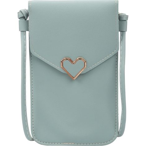 Sac à bandoulière en métal en forme de cœur pour femme avec fente pour carte (bleu)