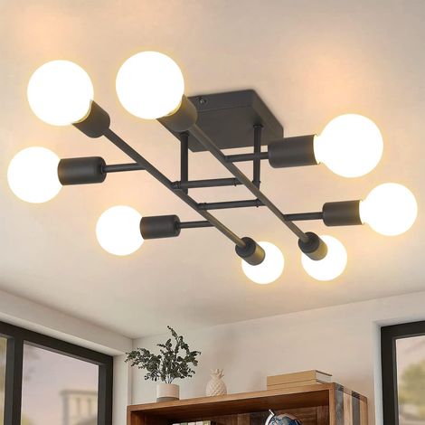 ZMH Plafonnier noir plafonnier salon - E27 lampe vintage lustre 8 lumières moderne suspension en métal pour chambre cuisine rétro couloir salle à manger (1/5)