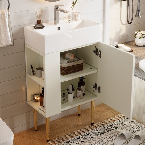 Mueble de baño con lavabo de 55 cm, mueble de baño, 55×31×91 cm, MDF, blanco (1/5)