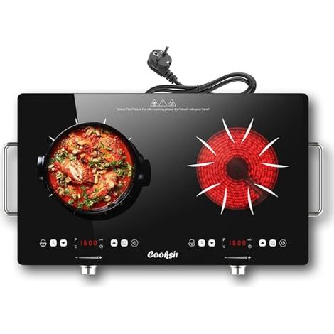 Plaque vitrocéramique 2 feux 3200W – 56cm – Commande tactile et boutons – Chauffage infrarouge – Minuterie 240 minutes