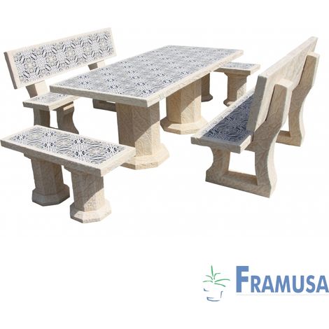 CONJUNTO COMEDOR PIEDRA RECTANGULAR JARDIN RAGAZZO SNOW ARENA