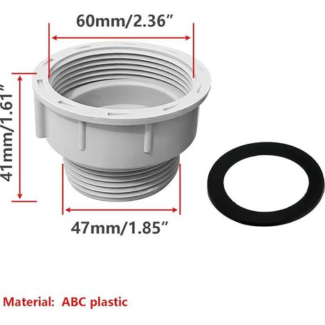 Reduzierstück für Küchenspülen-Abflussrohr, 60 mm Innengewinde auf 47 mm Außengewinde, für Küchenspülenfilter (1/5)