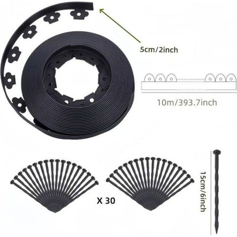 Bordure De Jardin - 20 M - Hauteur 50 Mm - PVC - Anti-racines - 40 Piquets (1/5)