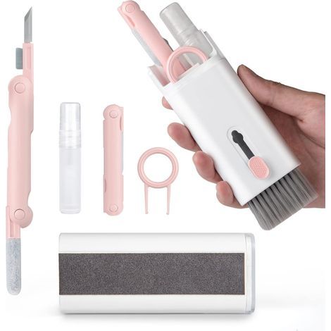 7 en 1 Kit Nettoyage pour, Kit Nettoyage Clavier, Kit Nettoyage PC Nettoyeur Clavier Brosse de Nettoyage Nettoyant Ecran pour Téléphone/Laptop/Ordinateur/Casque/Ecouteur/Caméra/(Rose) (1/5)