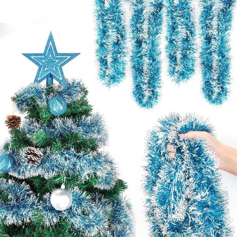 Weihnachtsgirlande 6x2m Blau Lametta für Treppe, Tür, Fenster