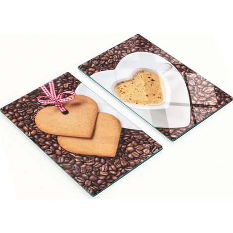 Tablas de cocina de vidrio templado con motivos de caf茅 y pan de jengibre, 2 x 30 x 52 cm.