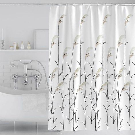 Rideau de douche imperméable à motif de fleurs de roseau frais pour salle de bain, 180 x 200 cm (1/5)