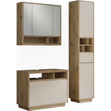 conjunto de muebles de baño Beatrice, Cachemira/Roble artesanal, Lote de 3, Vicco (1/5)
