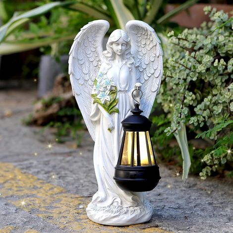 Solarbetriebene Engel-Gartenfigur – 25,5 cm große, solarbetriebene Skulptur für den Außenbereich, geeignet für Terrassen, Balkone und Vorgärten (1/3)