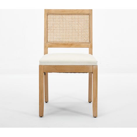 Lot de 2 chaises de salle à manger en rotin style ferme, design moderne milieu du siècle, assise cannage avec cadre en bois dur naturel, beige, DE1883BG (1/5)