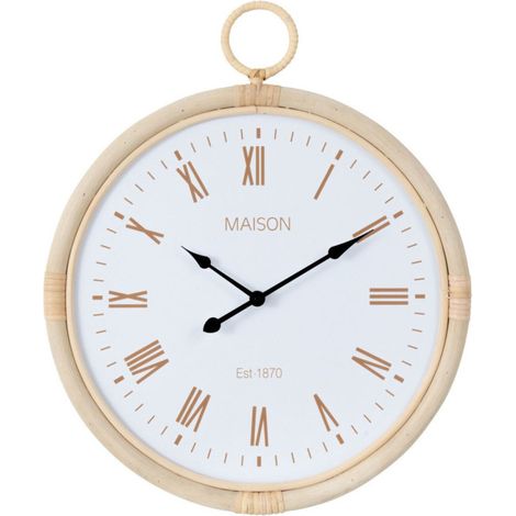 Horloge Murale en Rotin "Kyr" 48cm Blanc (1/2)