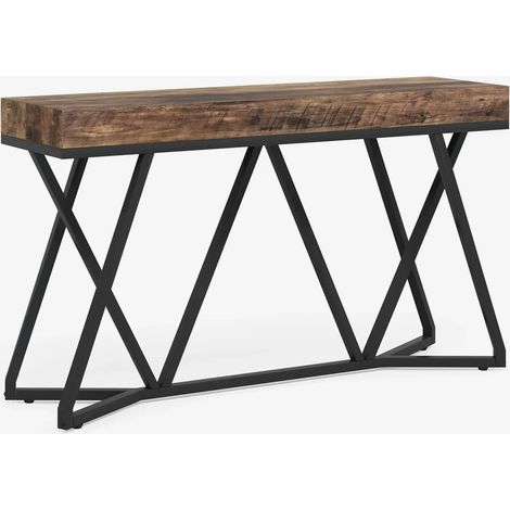 Table console industrielle en bois et métal 140x30 cm pour salon, entrée ou téléviseur (1/5)